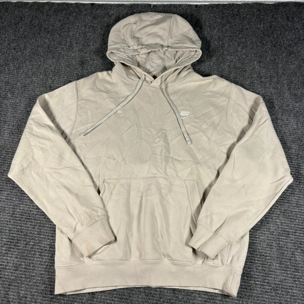 Nike Pullover Hoodie Mens Small Tan Good Embroidered Logo Sportswear Pocket